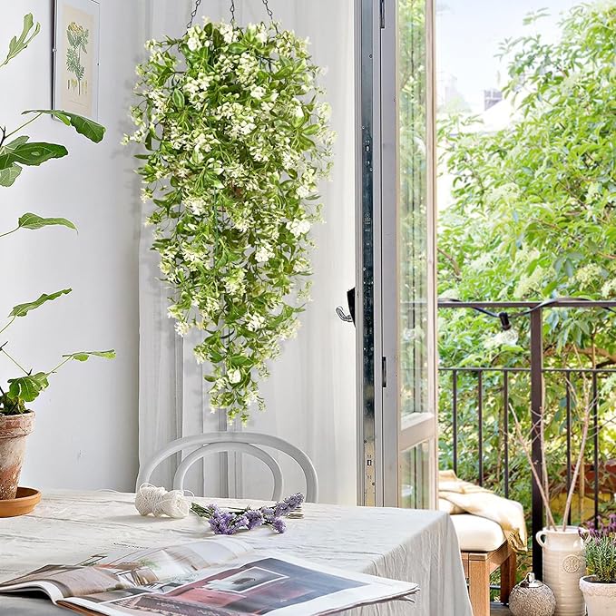 Waipfaru 4pcs Fake Hanging Plants, Artificial Hanging Flowers Faux Ivy Pothos Vines Greenery for Wall Home Bedroom Living Room Aesthetic Kitchen Office Aesthetic Kitchen Indoor Outdoor Decor Waipfaru