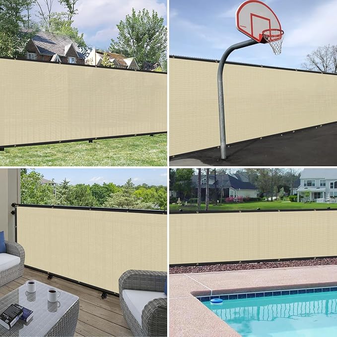 Windscreen4less Privacy Fence Screen Heavy Duty Windscreen Fencing Mesh Fabric Shade Net Cover with Brass Grommtes for Outdoor Wall Garden Yard Pool Deck, 6'x50' Beige Windscreen4less