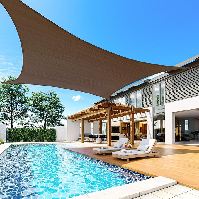Quictent 20x16ft 185G HDPE Rectangle Sun Shade Sail Canopy 98% UV Block Outdoor Patio Garden with Hardware Kit (Brown) QUICTENT