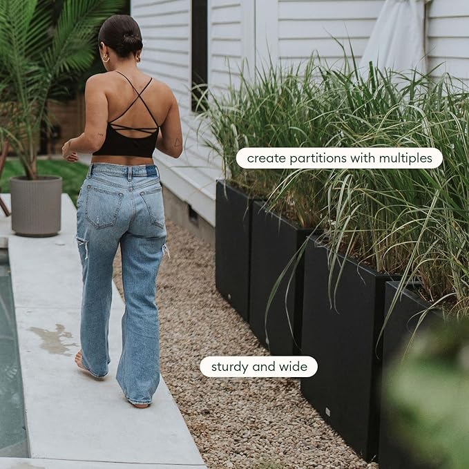Veradek Block Series Span Plastic Planter - Tall Rectangular Planter for Indoor or Outdoor Patio/Porch | Durable All-Weather with Removable Insert Bucket | Modern Design for Plants, Flowers(2 Pack) VeradekOutdoor