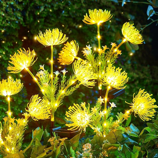 Brightown Outdoor Solar Garden Lights - 4 Pack LED Solar Flower Lights with Glowing Flowers & Stems, More Realistic, Bigger Solar Panel, Waterproof Solar Lights for Outside Yard Patio Home, Yellow Brightown