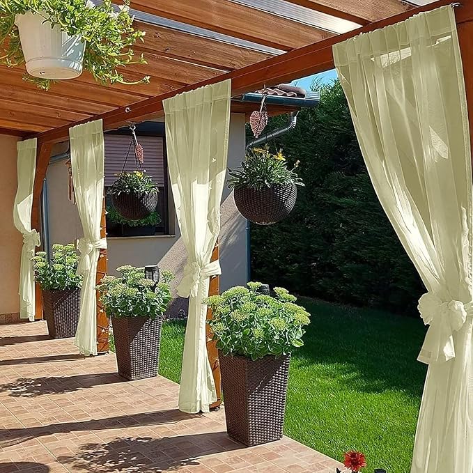 SpaceDresser Waterproof Outdoor Sheer Curtains for Patio - 2 Panels Rod Pocket Indoor Voile Sheer Curtain for Living Room,52W x 84L inch, Sage Green SpaceDresser