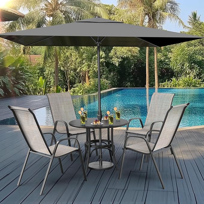 VINGLI Patio Chairs Set of 6 – Stackable Outdoor Dining Chairs with Comfortable Sling High Back Chairs and Armrests for Lawn, Poolside, Courtyard, Balcony, Garden, Yellow VINGLI