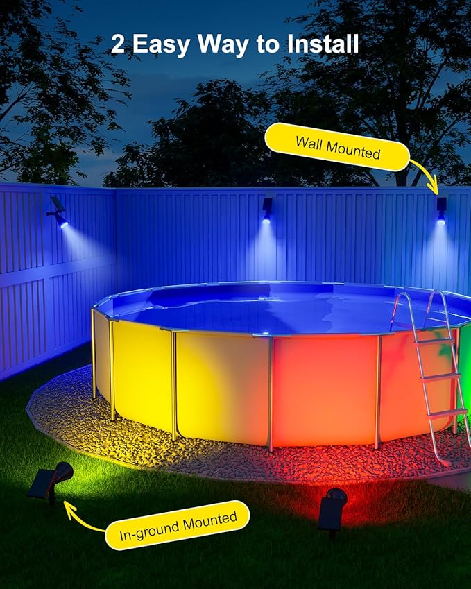4 Pack Color Changing Solar Spotlights Outdoor Waterproof for Tree, Flower, Plant, Statue, Sign, Decorative wall, Rainbow Lanscape Decor Uplights for House Outside, Yard, Garden, Patio, Pathway, Fence FALOVE