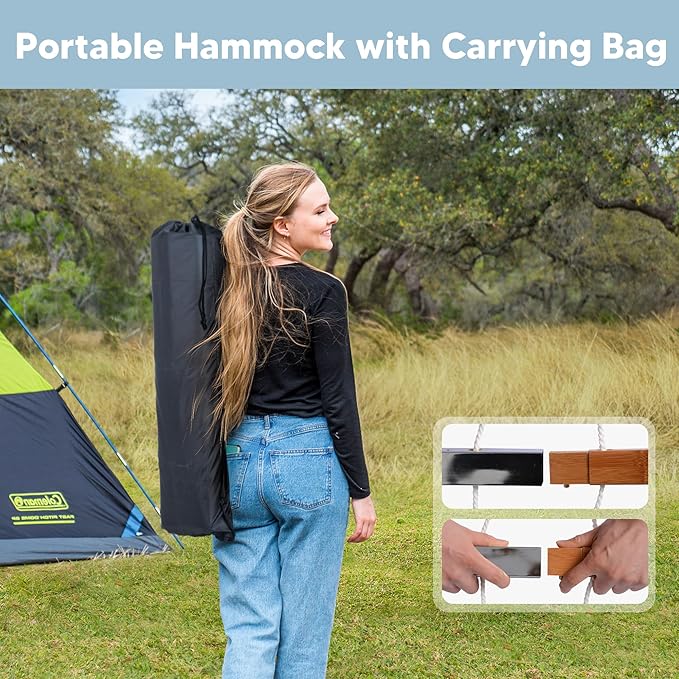 SUNCREAT Portable Outdoor Hammock with Stand Included, Double Hammock with Stand for Outside, Yellow Blue SUNCREAT