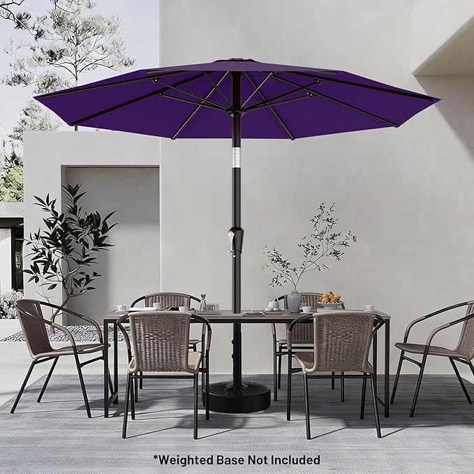 AreShark 9 FT Patio Umbrella for Outdoor, Outdoor Table Umbrella with Push Button Tilt and Crank, Outdoor Patio Umbrellas with 8 Sturdy Ribs for Market, Garden, Pool (Dark Purple) Rootora