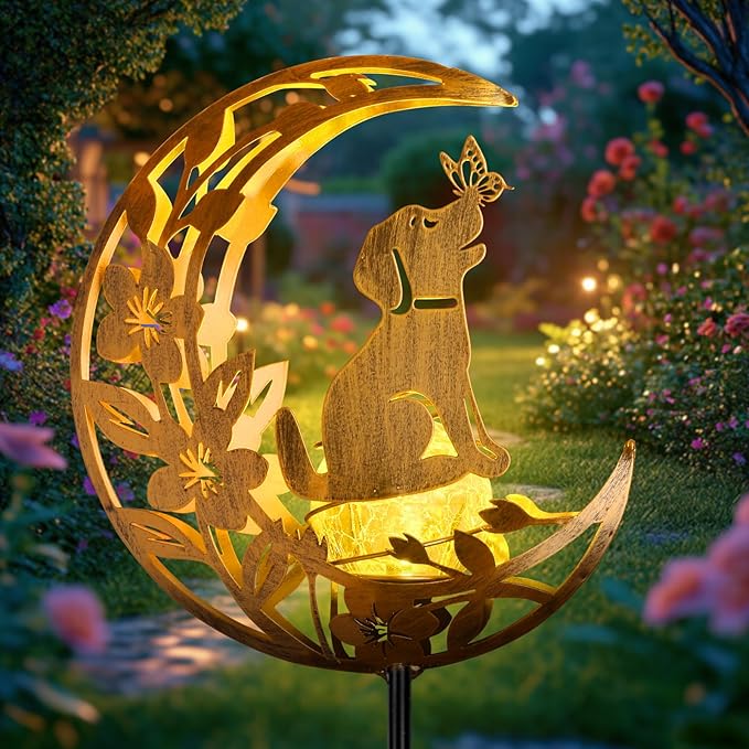 JOBOSI Solar Moon Dog Decorative Light Gifts, Solar Moon Dog Moving Decorative Ground Stake Light, Gift for Women Mom Grandma, Garden Lawn Decor Christmas & New Year Gift JOBOSI
