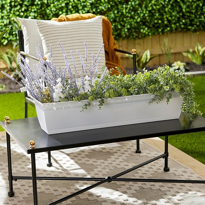 The HC Companies Indoor Outdoor 30 Inch Eclipse Series Window Flower Garden Ornamental Planter Box with Removable Attached Saucer, White (2 Pack) TheHCCompanies
