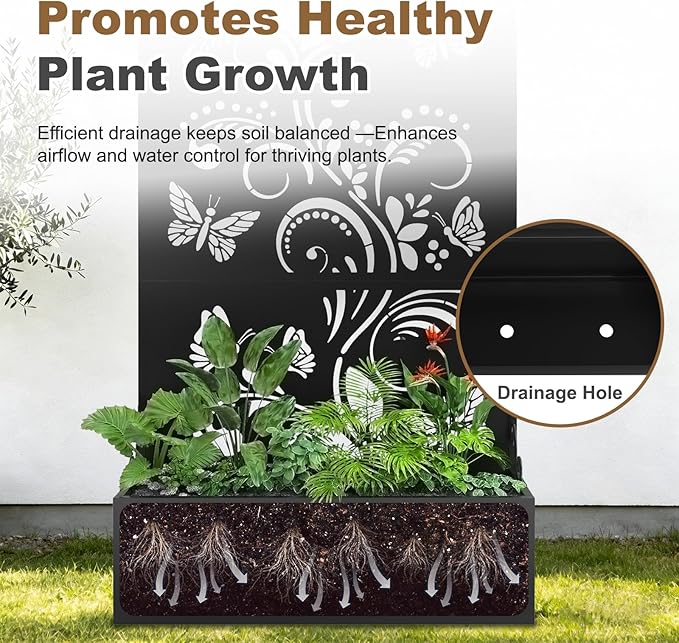 Metal Raised Garden Bed with Trellis & Privacy Screen, 71"x40"x11.8" Galvanized Freestanding Planter Box for Patio Balcony, Modern Planter with Drainage for Climbing Plants, Flowers & Vegetable XOCUWU