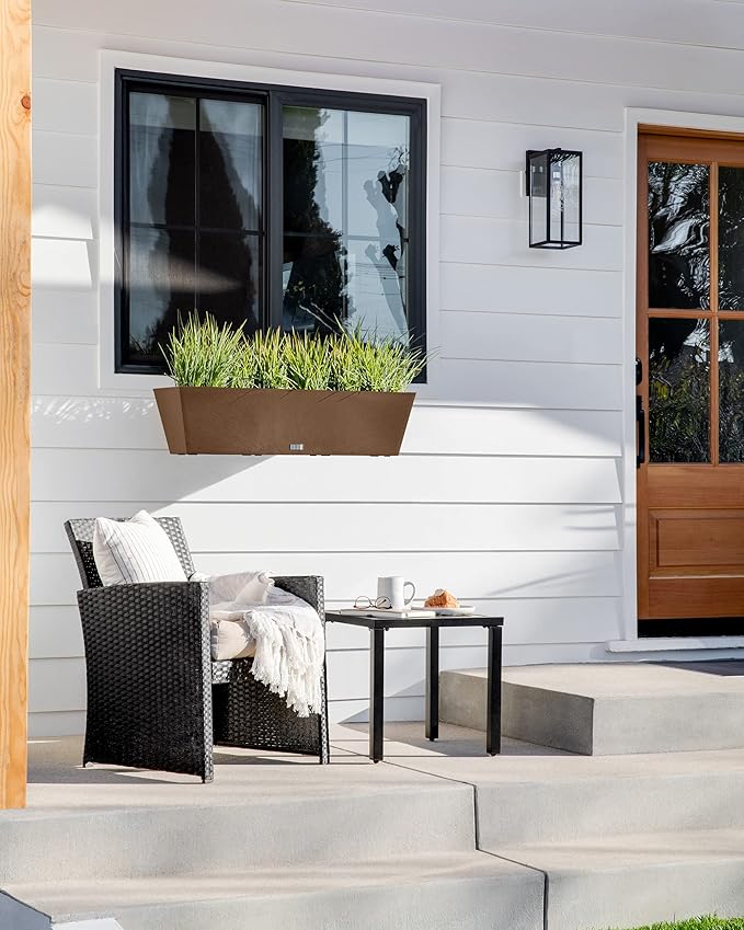 Veradek Pure Series Railing Planter - Plastic Hanging Planter for Outdoor Balcony/Fence | Durable All-Weather Use with Adjustable Brackets | Modern Décor for Flowers, Succulents, Hanging Plants VeradekOutdoor