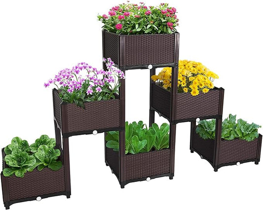 D'vine Dev Planter Raised Beds - Elevated Garden Box with Drainage Plug Raised Garden Beds for Vegetable/Flower/Herb Outdoor Standing Beds Gardening Kit, RGB-6 DvineDevPlanterPotsandStand