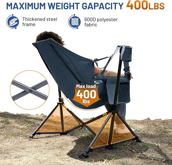 TIMBER RIDGE Hammock Camping Chair, Oversized Swinging Hammock Chair with Adjustable Back and Seat for Outdoor Lawn, Sports, Supports 400lbs, Blue TIMBERRIDGE