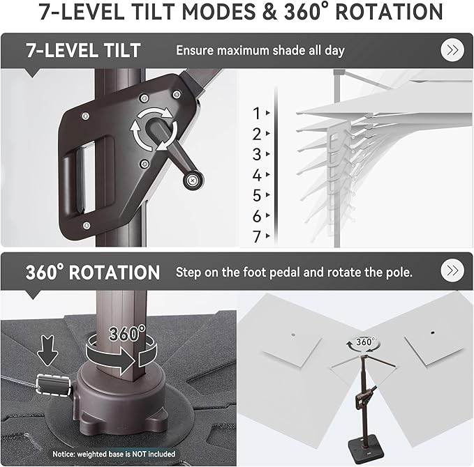 10 X 13 FT Cantilever Outdoor Patio Umbrella with Base Included Large Heavy Duty 360° Rotation Double Top Offset Rectangular Umbrellas with Led Lights for Backyard Outside Deck,Fog Grey MEVBC