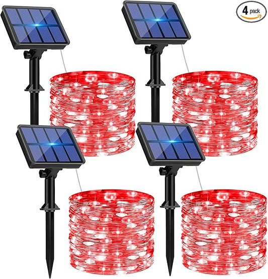 btfarm 4 Pack Solar String Lights Outdoor - 320LED 132FT Solar Fairy Lights Outside Waterproof 8 Modes, Copper Wire Solar Powered Twinkling Lights for Tree Garden Christmas Wedding Party Decor, Red btfarmdecorativelighting