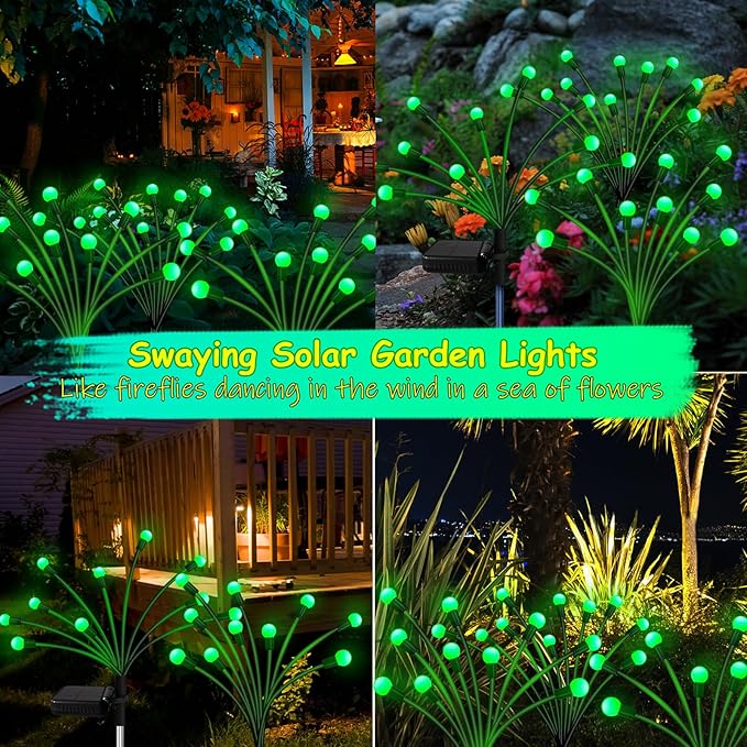 Solar St Patricks Day Lights Outdoor, 6 Pack 60 LED Solar Green Firefly Lights Waterproof, Sway by Wind, Swaying Light for Yard Patio Backyard Garden Planter Flower Bed Pathway Outdoor Decoration KohlrabiDecor