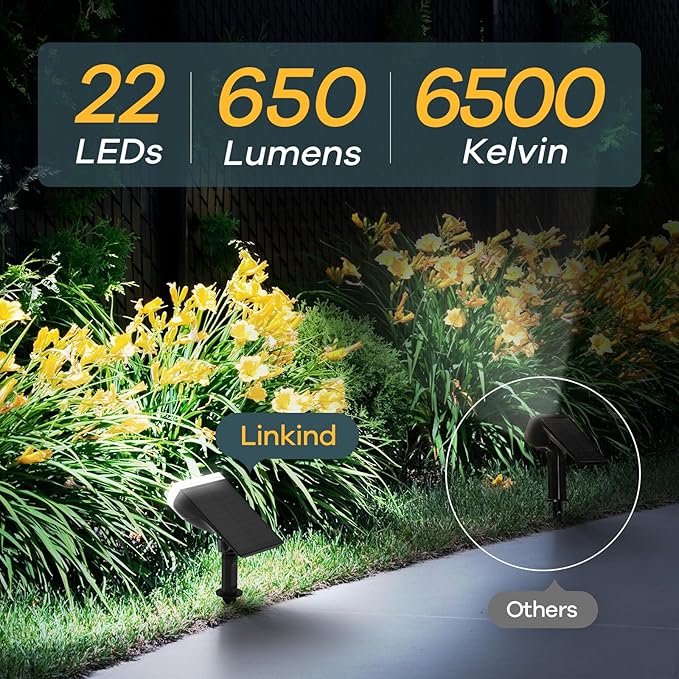 Linkind Solar Lights Outdoor Waterproof IP65, StarRay Dusk-to-Dawn Outdoor Solar Lights, 3 Lighting Modes Solar Spot Lights Outdoor for Garden, Yard, Landscape (Daylight, 6 Pack) Linkind
