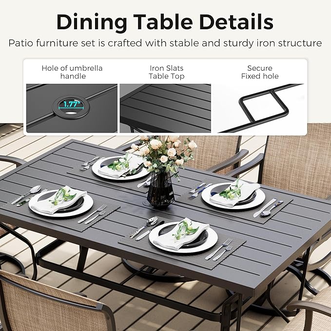 Pamapic 7-Piece Patio Dining Furniture Set with Swivel Chairs, Outdoor Table & 6 Textilene Chairs for Garden, Backyard, Pool, Deck, Beige Pamapic