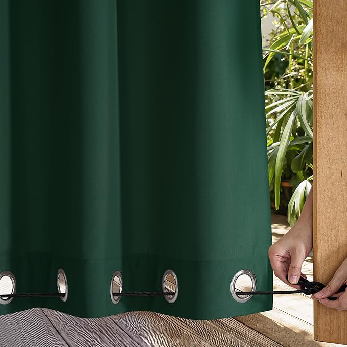 NICETOWN Canvas Outdoor Curtains for Christmas 2 Panels, Dark Green, W52 x L84 per Panel - Waterproof & Windproof Sun Shades with Grommet & Back Tab & Rod Pocket, Free Rope for Bottom Fixing NICETOWN