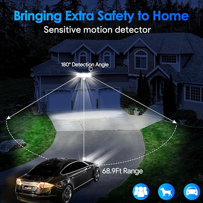 Energetic Solar Outdoor Lights, 1800LM 192 LED Security Motion Sensor Outdoor Lights with Remote Control, IP65 Waterproof Floodlight, 3 Head Motion Detected Spotlight for Garage, Pack of 2 (White) EENERGETICLIGHTING