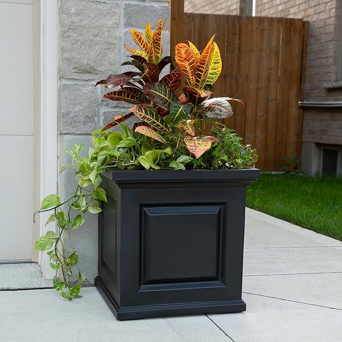 Mayne Nantucket 20-Inch Square Planter – Self-Watering, Weather-Resistant Planter for Flowers – Durable Outdoor Design for Patio, Porch, or Entryway Mayne