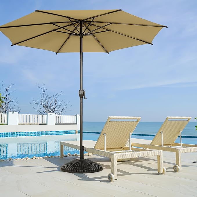 Abba Patio 11FT Lyon Outdoor Patio Umbrella Outdoor Table Umbrella with Push Button Tilt and Crank Market Umbrella 8 Sturdy Ribs UV Protection Waterproof for Garden Deck Backyard Pool Tan AbbaPatio