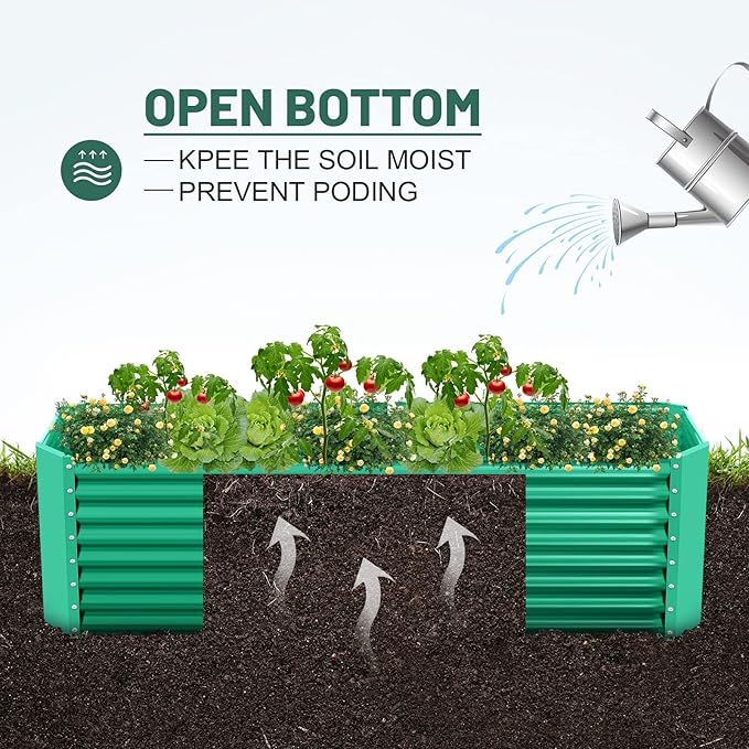 Land Guard 6×3×2 ft Galvanized Metal Raised Garden Bed, 2FT Deep Root Elevated Planter Box Steel Large Vegetable Flower Bed Kit(Green) LandGuard