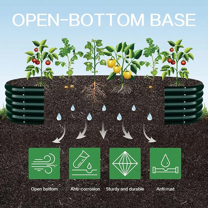 Gardmax Galvanized Raised Garden Bed, Lightweight Planter Boxes Outdoor with Easy Assembly, Large Garden Bed for Vegetables, Fruits, Flower Dark Green 8FT ChooseGardmaxforbetterlife