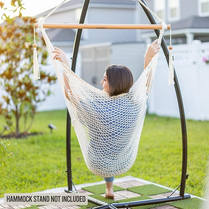 JoyView Hammock Chair with Spreader Bar Caribbean Hammock Swing Chair 300 LBS Weight Capacity XL Rope Hanging Chair for Outdoor Indoor Garden Yard - Red JoyView