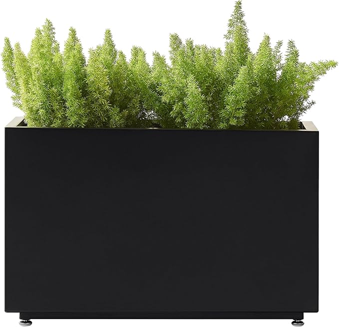 Outdoor Metal Planter Box 26Wx10Dx16H, Large Rectangular Trough Planters, Easy 5-Min Assembly, Modern Plant Container with Drainage Holes, Heavy Duty, Weather Resistant, Black Foresland-MetalPlanter
