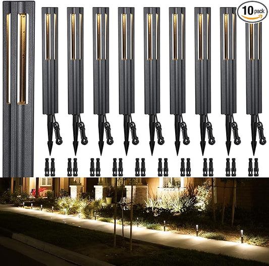 LEONLITE 10-Pack Low Voltage Landscape Pathway Lights, LED Bollard Path Lights, 3W Outdoor Landscape Lighting for Driveway, Garden, Aluminum, 12-15V AC/DC, IP65 Waterproof, 3000K Warm White, Black LEONLITE