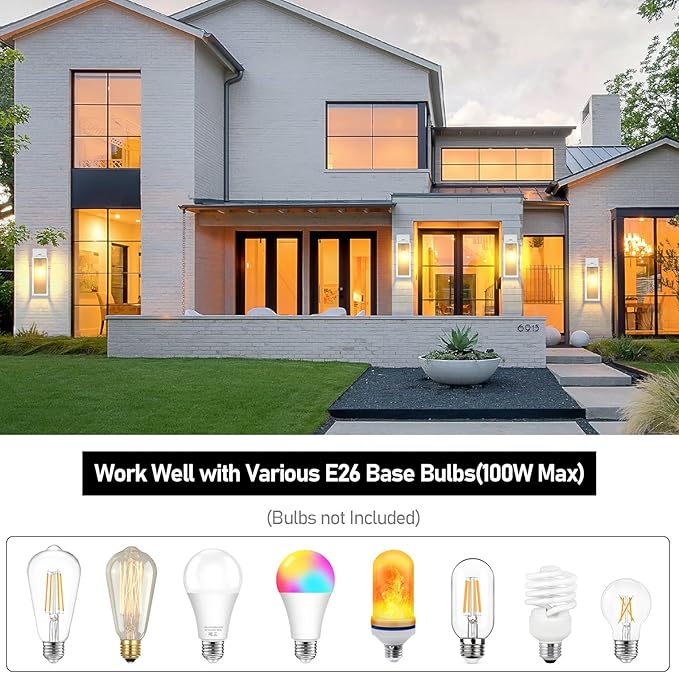Large Size Outdoor Wall Light Fixtures, Exterior Lighting Fixtures Porch Sconces Wall Mounted, Waterproof White Outdoor Wall Lanterns Lamps, Outside Lights for House Patio Front Door Entryway, 2-Pack BringYouBrightFuture
