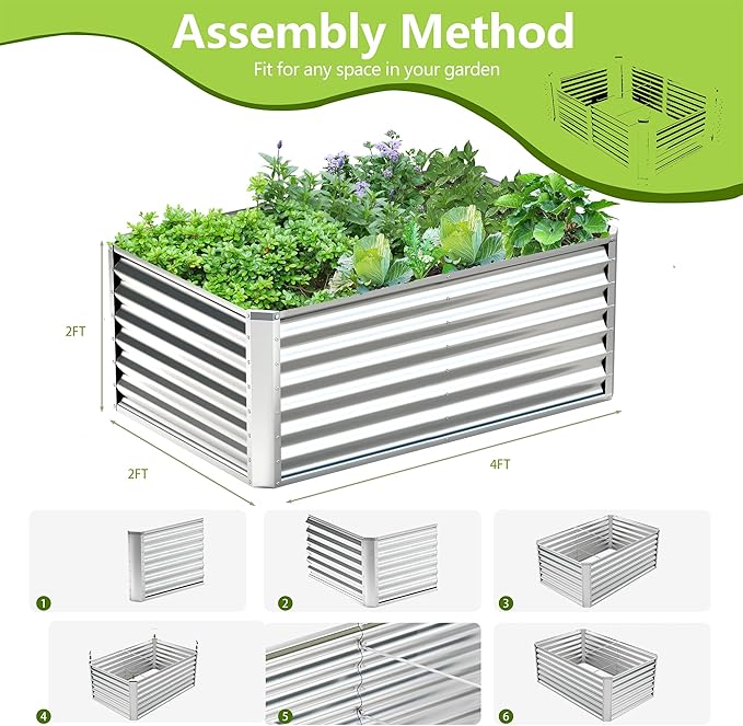 4x2x2FT Galvanized Raised Garden Bed,Galvanized Planter Boxes Outdoor, Large Metal Raised Garden Beds for Vegetables-Silver AyenGuard