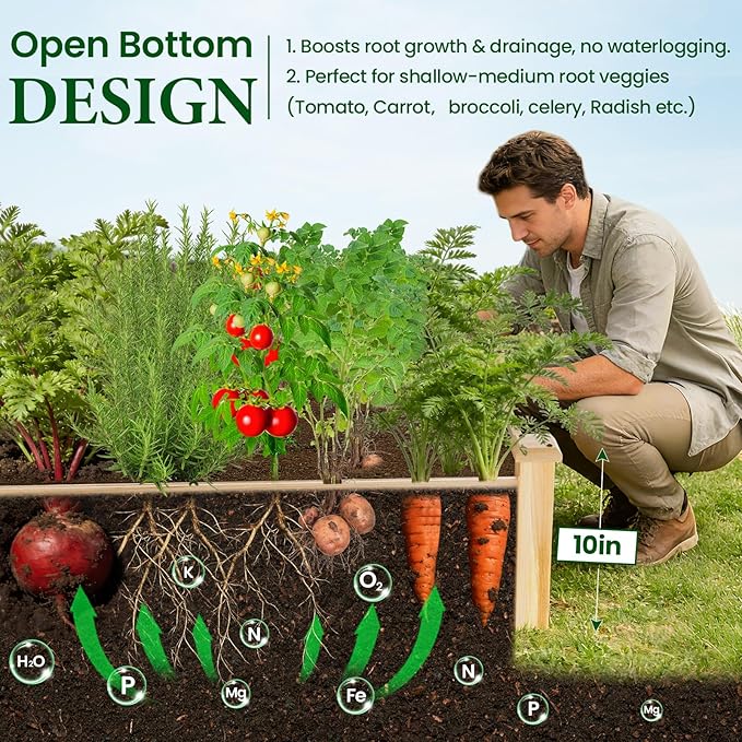 MIXC 8×2ft Wooden Horticulture Raised Garden Bed Divisible Elevated Planting Planter Box for Flowers/Vegetables/Herbs in Backyard/Patio Outdoor, Natural Wood MIXC