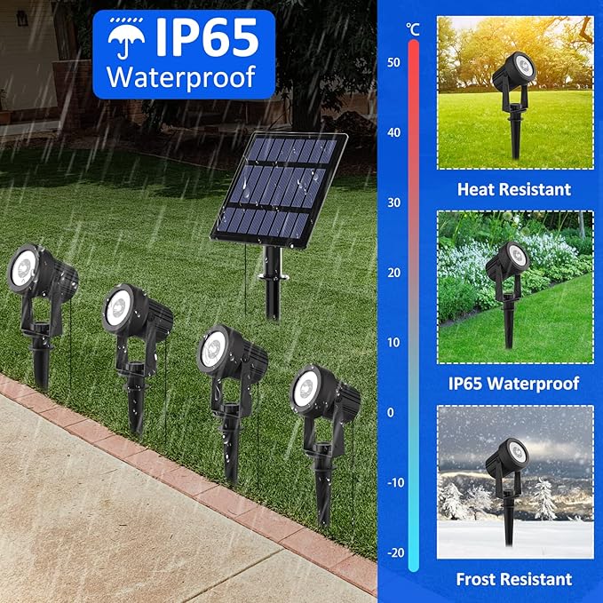 T-SUNUS Solar Christmas Spotlight Outdoor Warm White 3000K, 4-in-1 Spot Lights IP65 Waterproof 9.8ft Cable 5W Separated Panel, Auto On/Off for Garden Flag Tree Patio Yard Driveway Pathway Halloween T-SUNUSLighting