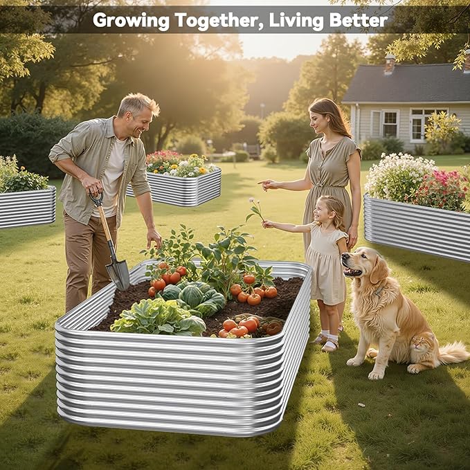2 Pack Tall 8x3FT Raised Beds for Gardening, Corrugated Galvanized Steel Raised Garden Bed, Outdoor Metal Above Ground Garden Bed for Vegetables and Flowers OZMSHF