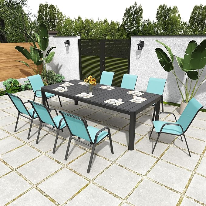 Patio Chairs Set of 8, Stackable Outdoor Dining Chairs for All Weather Textilene Fabric & Metal Frame, Outdoor Chairs Set for Backyard Deck Garden Vimstora