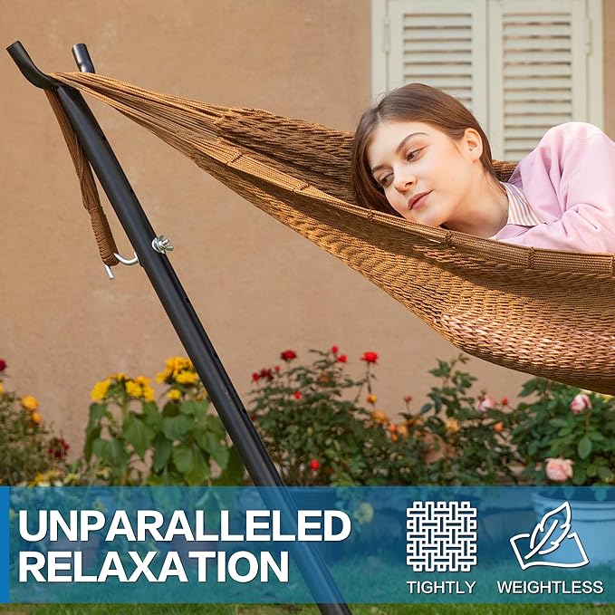 PNAEUT Double Hammocks with Stand for Outside, Portable Space Saving Heavy-Duty Steel Stand for Indoor Outdoor Patio (Mayan Desert) PNAEUT