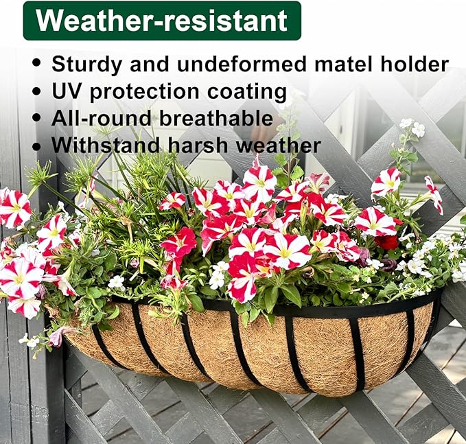 DUNCHATY Railing Planter Window Box - 4 Pack 24" Horse Trough Planter with Coco Fiber Liner - Deck Balcony Rail Planter for Porch Fence Patio Outdoor DUNCHATY