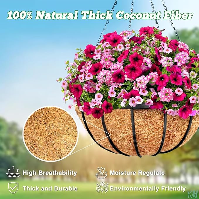 Y&M Pack of 2 12" Pre-Formed Round Coco Fiber Hanging Basket Liner,Coco Replacement Liner-2PCS YM
