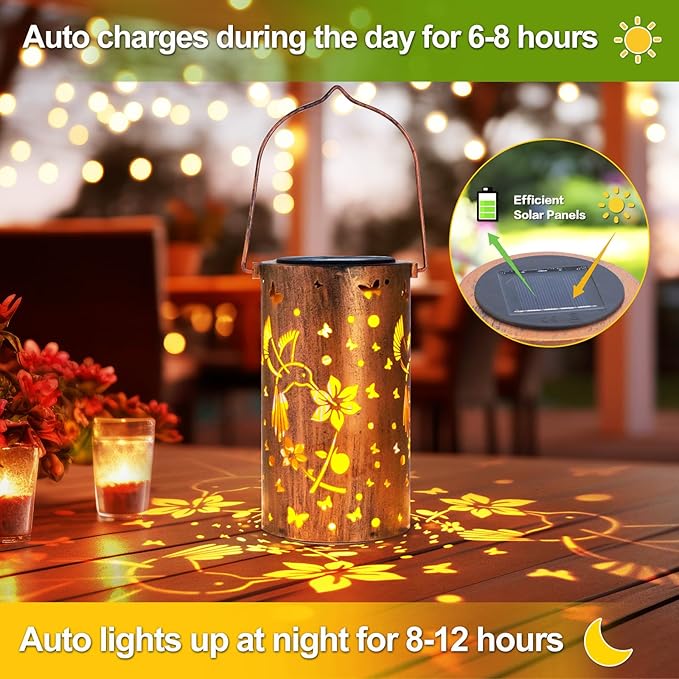 Solar Lanterns Outdoor Waterproof Hummingbirds Birthday Gifts for Women Mom Grandma Garden Decor Metal Hanging LED Decorative Light for Patio Yard Lawn Backyard Front Porch Gardening Gifts DIBIEECN
