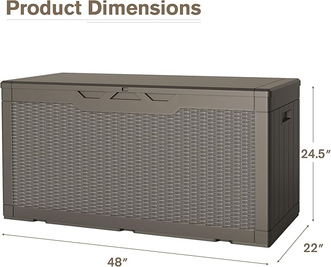 JUMMICO 100 Gallon Resin Deck Box, Waterproof Outdoor Storage Box with Lockable Lid for Garden Tools, Patio Cushions (Light Brown) JUMMICO