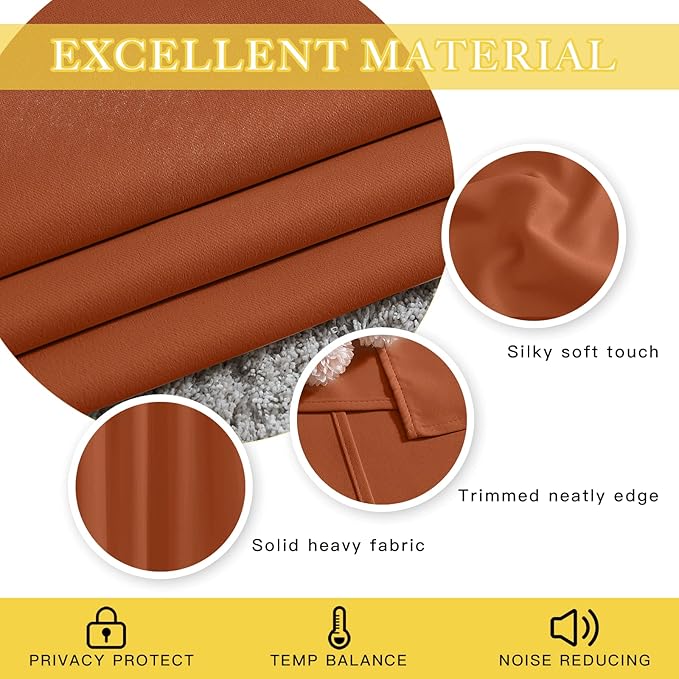 NICETOWN Burnt Orange Blackout Curtain for Sliding Door, Grommet Patio Door Curtain Wide Window Treatment Privacy Thermal Curtain for Bedroom/Living Room (1 Panel, W80 x L95) NICETOWN