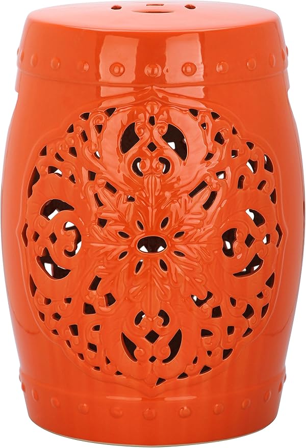 Safavieh Flora Glazed Ceramic Decorative Garden Stool, Orange SAFAVIEH