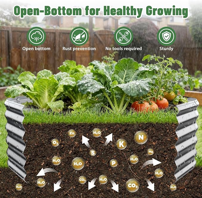 Hexagon Raised Garden Bed, 48 Inch Diagonal & 16.5 Inch Tall, Galvanized Steel Planter Box with Wave-Shaped Metal Panels for Outdoor Flower,Tree,Herb & Vegetable Garden (Silver, 4FT X 1.5FT) Rootora