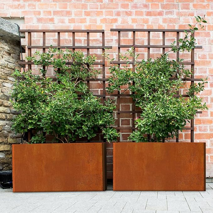 Metal Planter Box - 25x11x13H Inch, Co rten Steel Planter for Patio, Garden, Porch - Brown Ganeekiron