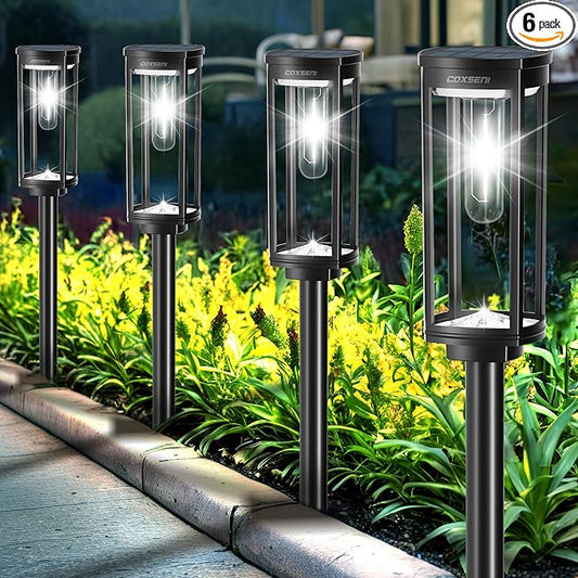 Solar Pathway Lights Outdoor 6 Pack, Bright Solar Path Lights Outside Waterproof, Solar Powered Landscape Light for Walkway Driveway Lawn Patio Sidewalk Garden Yard, Cool White COXSENI