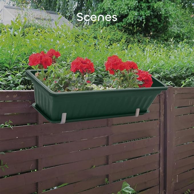 GROWNEER 3 Packs 17 Inches Green Flower Window Box Plastic Vegetable Planters Long Pots with 15 Pcs Plant Labels for Outdoor Indoor Windowsill Patio Garden Home Decor Porch GROWNEER