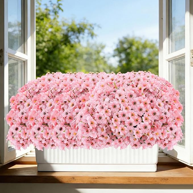 22 Pack Artificial Flowers Outdoor Fake Plants, Faux Flowers UV Resistant with Plastic Plants, Faux Silk Flowers for Outdoors Outside Front Porch Hanging Planter Window Box Garden Decoration(Pink) Powbrace