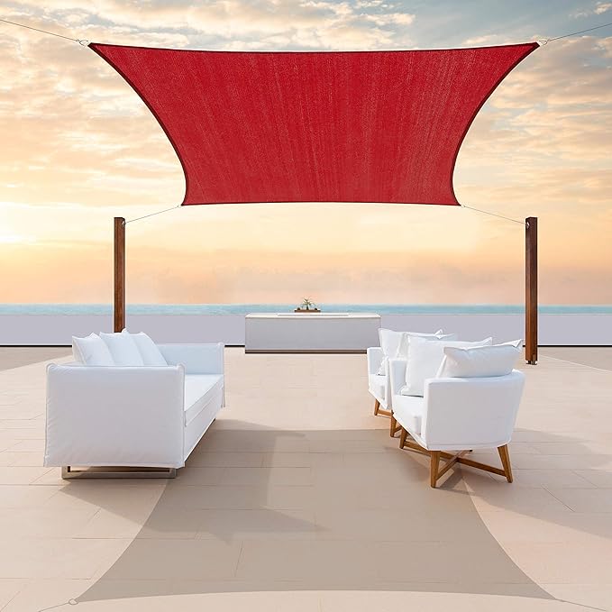 ColourTree TAPR1616 Custom Size 8' X 10' Red Sun Shade Sail Canopy UV Block UPF50 Rectangle - Commercial Standard Heavy Duty - 190 GSM - 3 Years Warranty ColourTree