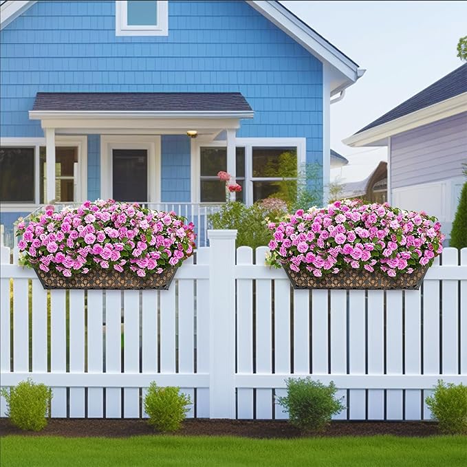 hehimhis 24 Inch 2 Pack Railing Planter Box with Adjustable Bracket,Window Planter Boxes Outdoor for Porch,Balcony Planters Railing Hanging,Fence,Patio Hanging Planters for Garden Hehimhishome